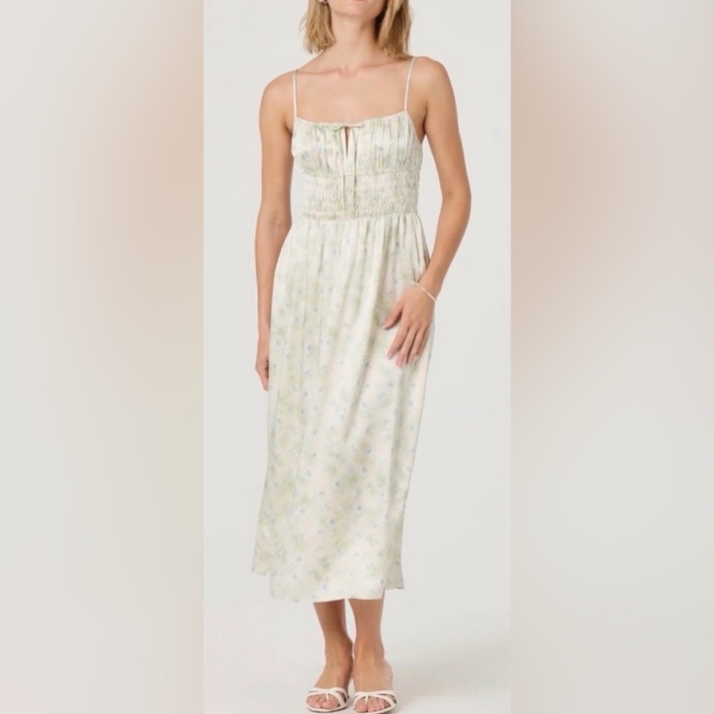 Astr Cream Floral Midi Dress with Pastel Green & Blue Print 🌼🌿🐣